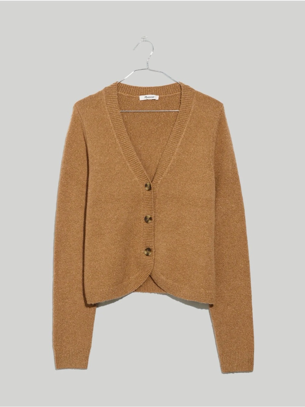 Madewell Haskell Crop Cardigan Sweater in Coziest Textured Yarn in Carmel